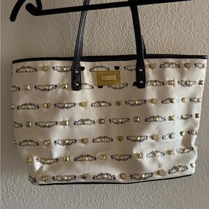Betsey Johnson White and Gold Tote Bag with Playful Design
